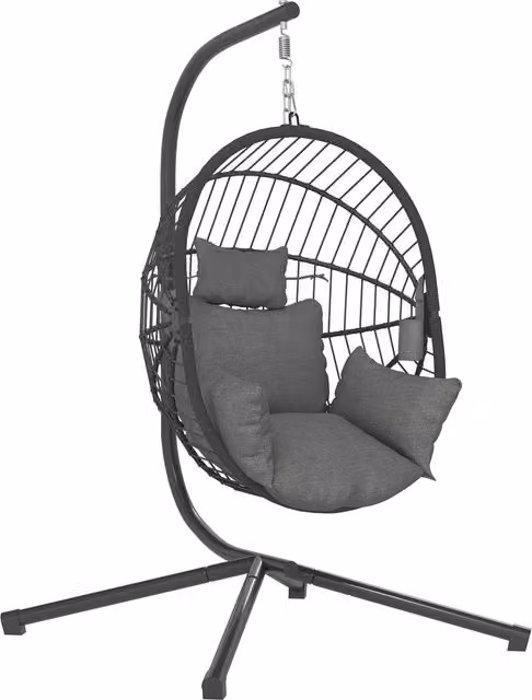 Outsunny Grey Outdoor Egg Swing Chair with Metal Stand and Padded Cushions