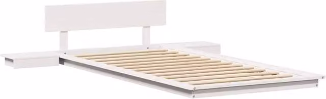 Berkfield Home White Solid Pine Wood Floor Bed Frame with Bedside Shelves, W/D/H: 80 x 200 cm