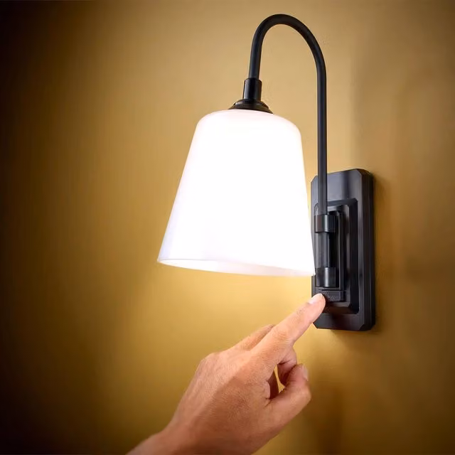 mysmartbuy 2 x Battery Powered Cordless LED Wall Mounted Lamps in Black, Adjustable and Dimmable Spotlight Uplighters, H27 x W12 x D19 cm