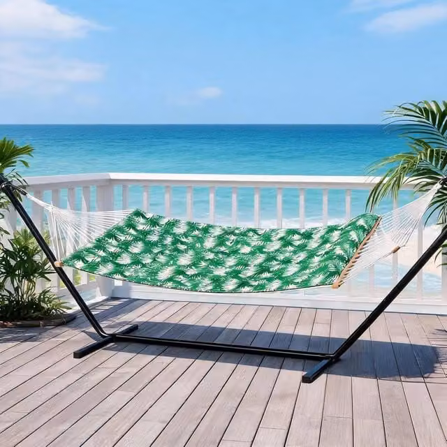 London Boutique Double Hammock with Stand and Pillow in Green