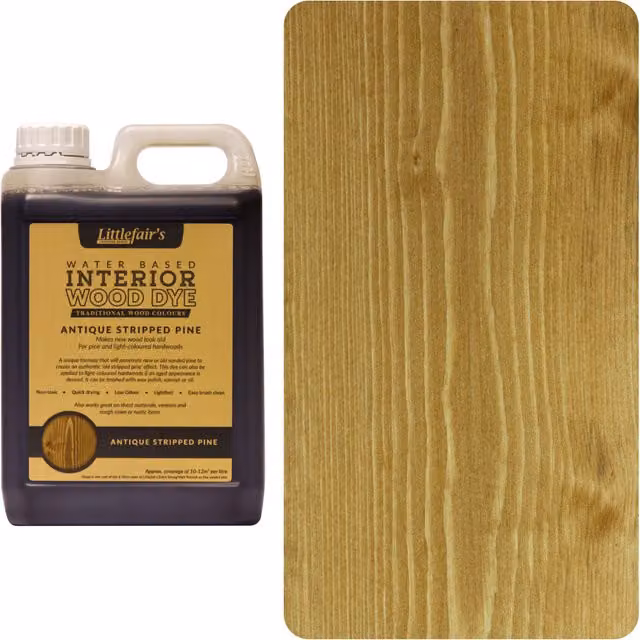 Littlefair's Water Based Wood Stain in Antique Stripped Pine Yellow, 2.5 l