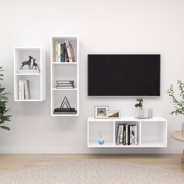 Berkfield Home 3 Piece White Matt Minimalist TV Cabinet Set in Engineered Wood