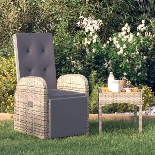 Berkfield Home Reclining Garden Chair with Cushions in Grey Poly Rattan