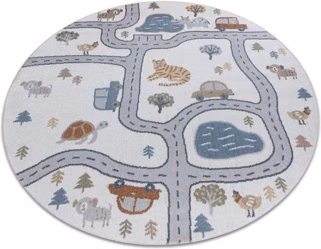 RugsX Bono Round Kids Motif Rug in Yellow and Multicolour, Diameter: 120 cm