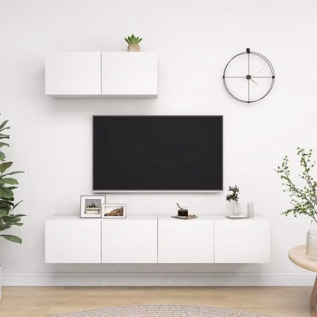 Berkfield Home 3-Piece White Matt MDF Wall Mounted Living Room TV Cabinet Set