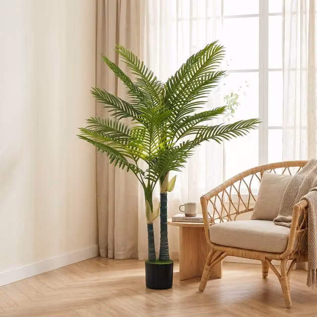 HOMCOM Green Artificial Palm Tree with 14 PEVA Leaves in a Potted Concrete Base, Height: 150 cm