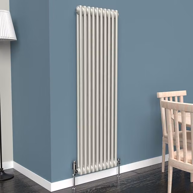 Lux Heat Vertical Coloured Column Radiator in Stone White, H 150 cm x W 47 cm