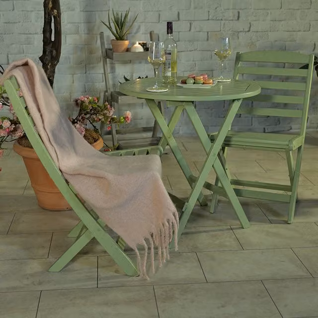 Royalcraft PORTO Green Folding Bistro Set in Lacquered Acacia Wood
