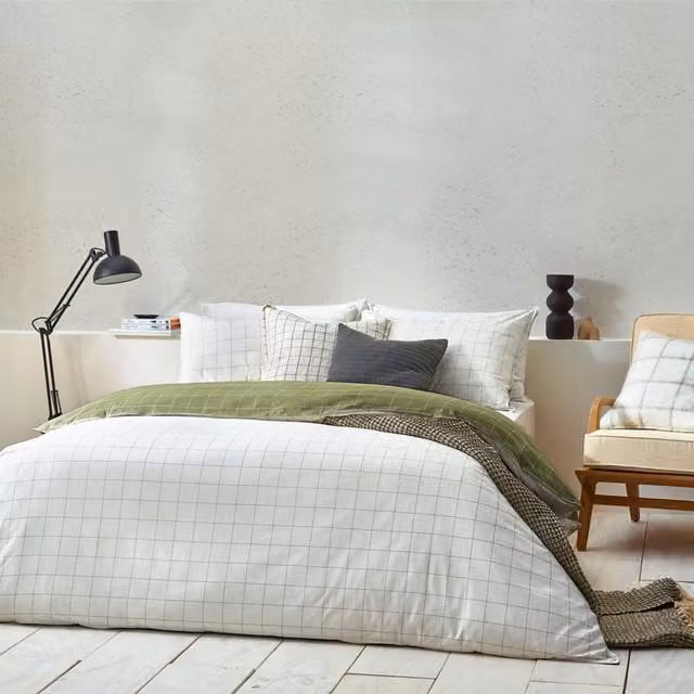 Make it a Home Howarth Check Reversible Cotton Duvet Cover Set in Moss and Natural, Single, W: 90 cm x H: 200 cm