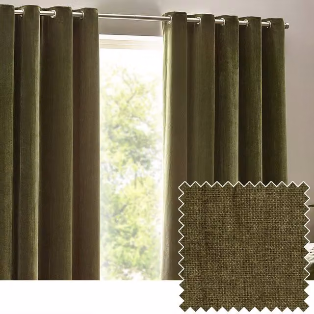 Make It A Home Heavy Chenille Velvet Room Darkening Eyelet Curtains, Green, W: 137 cm, H: 168 cm