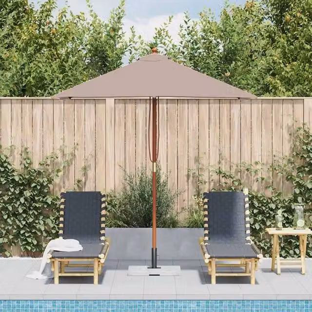 Berkfield Home Outdoor Parasol with Wooden Pole, Beige, W: 150 cm, D: 200 cm, H: 235 cm