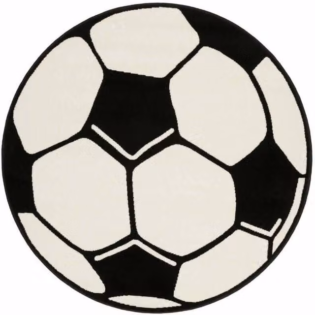 THE RUGS Velours Football Round Kids Play Mat, Black and Multicolour, Diameter: 150 cm