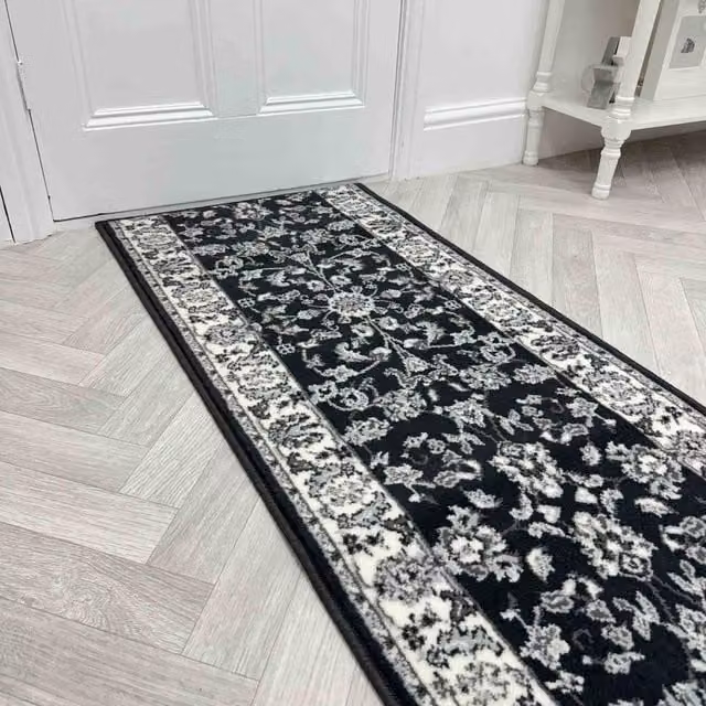 runrug Traditional Hallway Carpet Runner Rug in Dark Grey, W: 70 cm, L: 300 cm