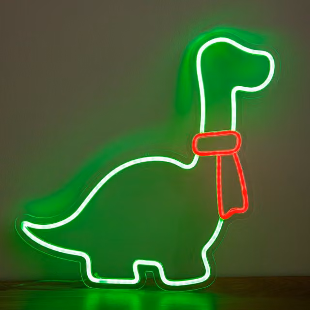 Samuel Alexander Green and Red LED Neon Dinosaur Christmas Light with Scarf and Stand, Height: 43 cm