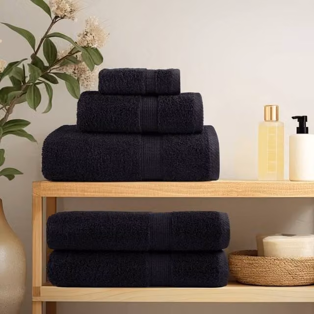 Berkfield Home SOLUND Premium Cotton Terry Hand Towels, Black, 4 Pack, W: 50 cm, L: 100 cm, 600 gsm