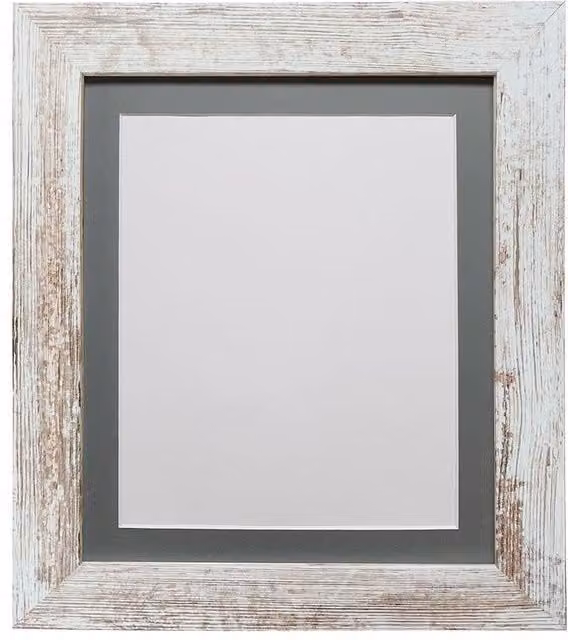 Frames & Mirrors 4U Metro Rectangular Picture Frame in Distressed White with Dark Grey Mount for 18 x 12 cm Images