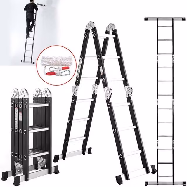 Hinsinc 12-in-1 Multi-Purpose Aluminium Foldable Step Ladder, Black, 3.5m