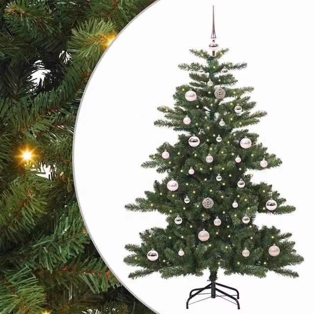 Berkfield Home Green Artificial Hinged Christmas Tree with 150 LEDs, Height: 150 cm