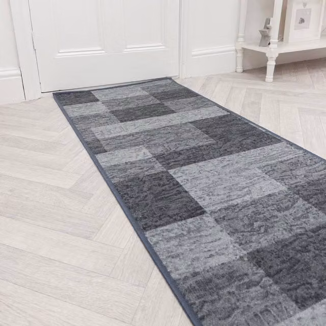 runrug Icona Grey Hallway Runner Rug, Non-Slip and Hardwearing, W: 120 cm, L: 390 cm