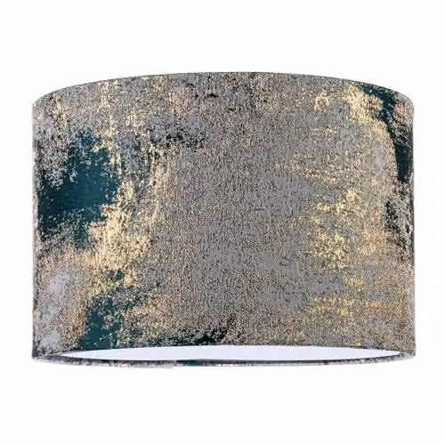 Happy Homewares Round Green and Gold Jacquard Fabric Lamp Shade, W/D/H: 30 x 30 x 20 cm