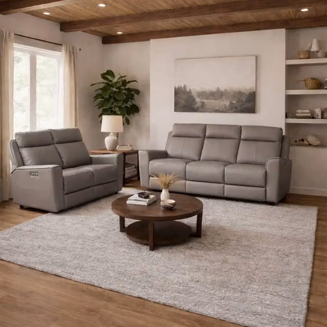 Aspire Rivington Real Leather Power Recliner 3+2 Sofa Set with USB Charging in Grey