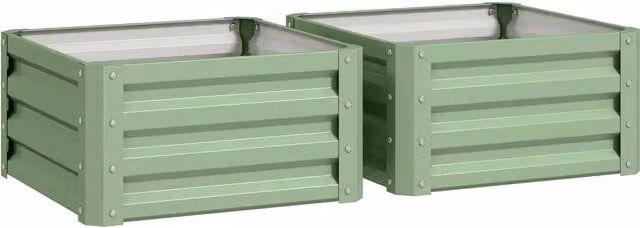 Outsunny Set of Two Green Galvanised Steel Raised Planter Boxes, W/D/H: 60 x 60 x 60 cm