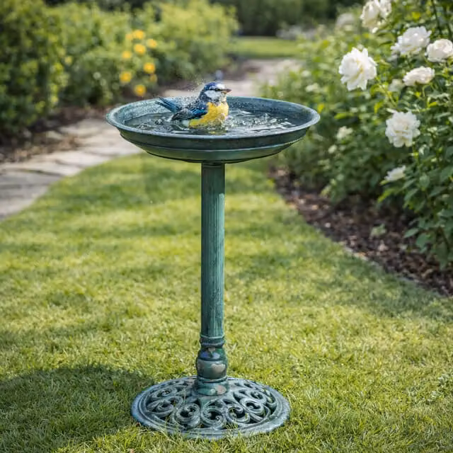 Garden Mile Traditional Round Plastic Garden Bird Bath in Green