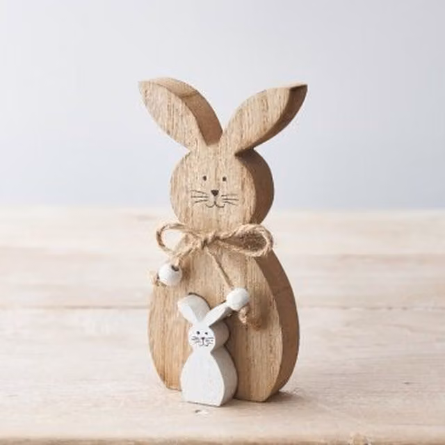 Little Cosy Home Stacking Wooden Bunny Ornament in White and Brown for Easter and Spring Decor