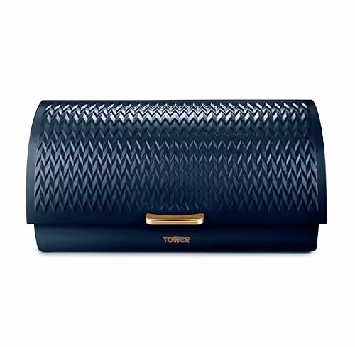 Tower Empire Roll Top Stainless Steel Bread Bin, Blue, W: 39.0 cm, D: 19.0 cm, H: 27.51 cm