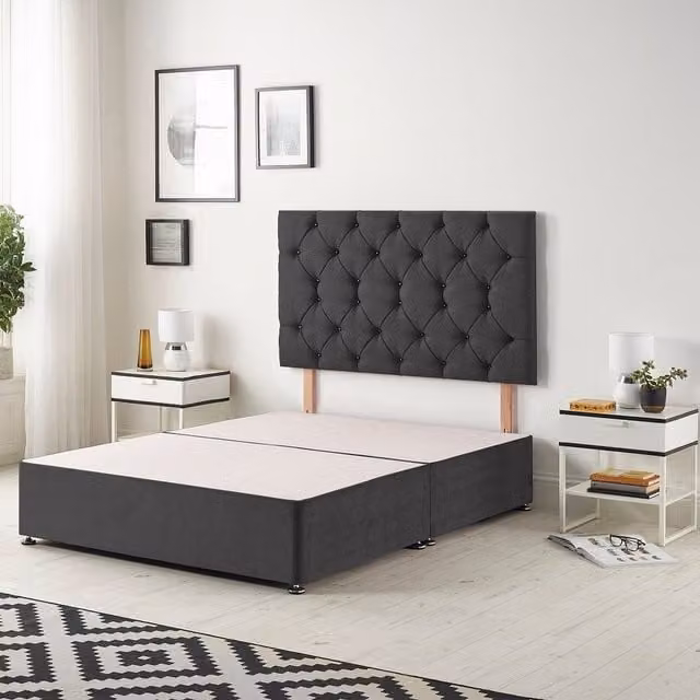 Somnior Beds Ltd Savoy Black Velvet Divan Bed Base with 32 inch Diamante Headboard and Drawers W/D/H: 120 x 200 cm