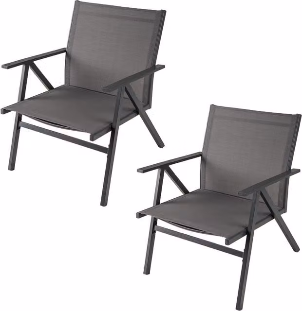 Costway Set of 2 Modern Grey Patio Bistro Chairs with Armrests and UV-Resistant Textilene Fabric