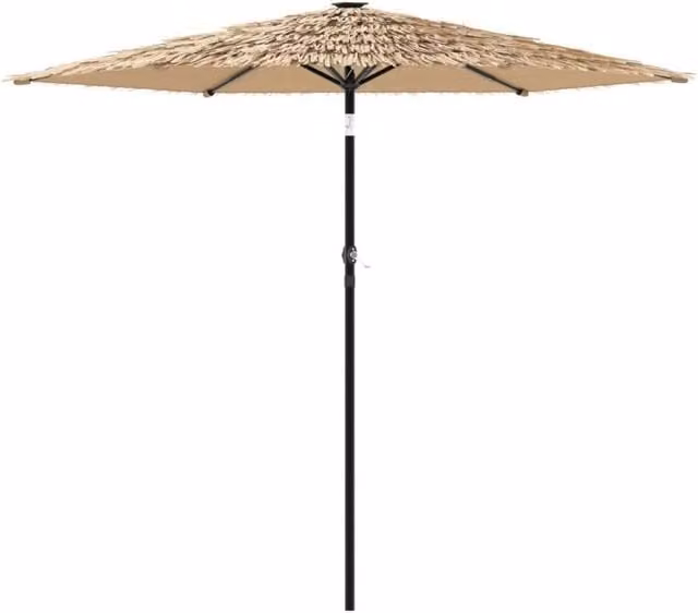 Berkfield Home Brown Garden Parasol with LEDs and Steel Pole, W: 268 cm, D: 268 cm, H: 226 cm