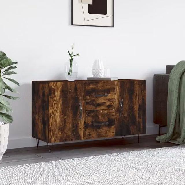Berkfield Home Modern Smoked Oak Sideboard in Brown, W/D/H: 100 x 36 x 60 cm