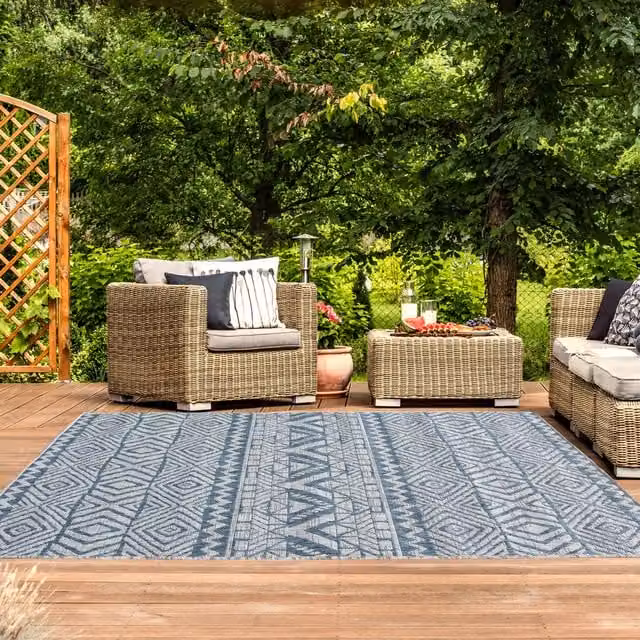 The Rug House Tribal Blue Ethnic Flatweave Indoor Outdoor Kilim Rug, W: 110 cm, D: 60 cm