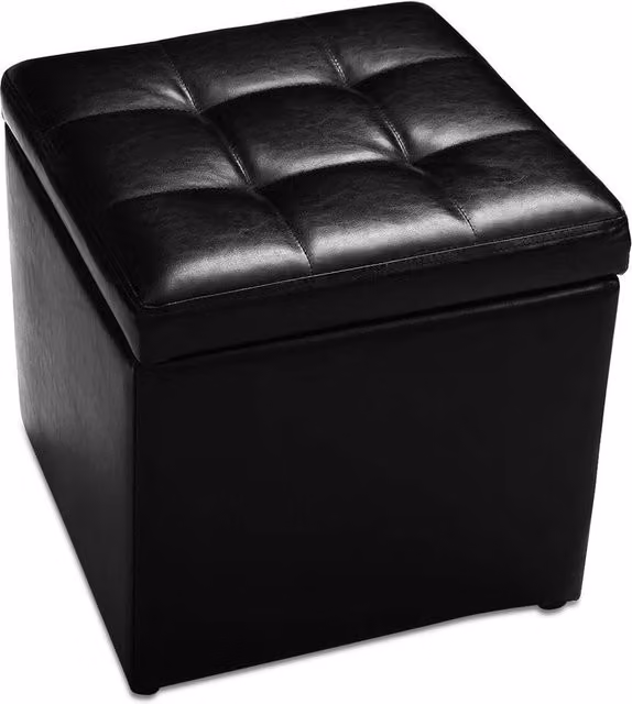 Hinsinc Faux Leather Cube Storage Ottoman Foot Stool in Black