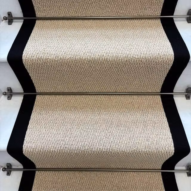 RainbowHome Kalahari Caramel Wool Stair Runner with 100% Cotton Black Border in Camel, W: 55 cm, L: 600 cm