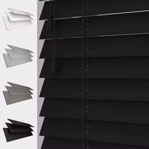 Caecus Black Faux Wood Venetian Blind, Width: 210 cm, Drop: 120 cm