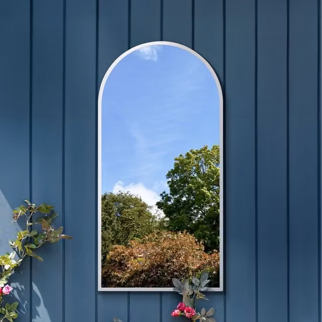 MirrorOutlet Arcus White Modern Hanging Mirror, W: 70 cm, H: 140 cm