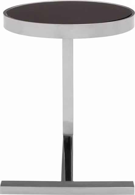Orsina Modern Round Glass Side Table with T Base in Silver and Black