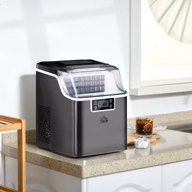 HOMCOM Countertop Ice Maker Machine with Adjustable Cube Size and Ice Scoop in Black