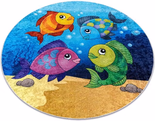 RugsX Junior Round Kids Motif Rug in Blue and Multicolour, Diameter: 80 cm