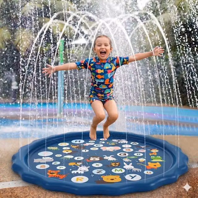 Dragodirect Kids Inflatable Round Sprinkler Splash Play Mat and Paddling Pool with Spray in Blue