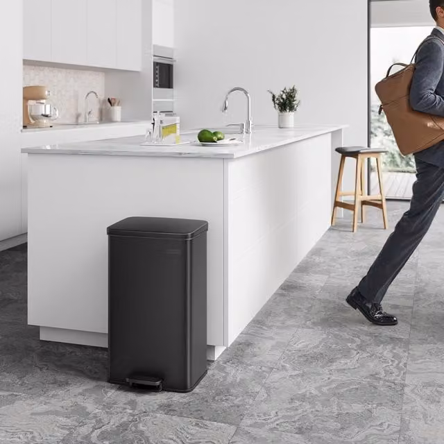 The Bazaarist 40L Black Steel Kitchen Step Trash Bin with Soft-Close Lid