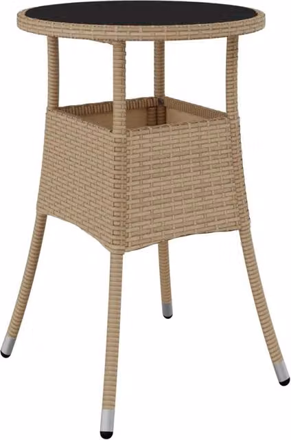 Berkfield Home Garden Table in Beige with Tempered Glass and Poly Rattan, W: 60 cm, H: 75 cm