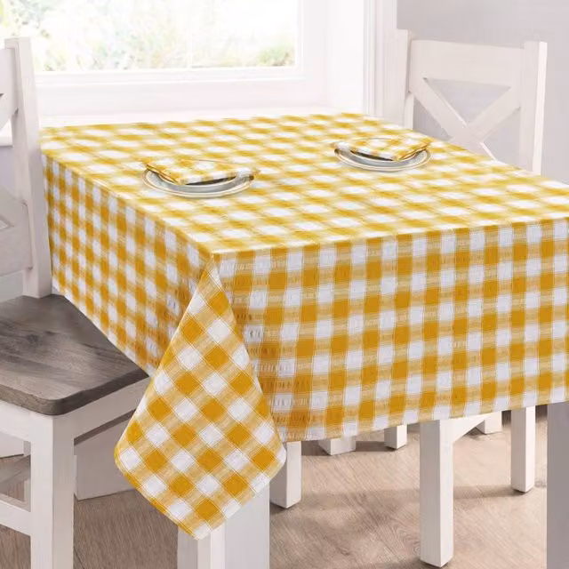 Kitchen Trends Yellow Seersucker Gingham Check 100% Cotton Square Tablecloth