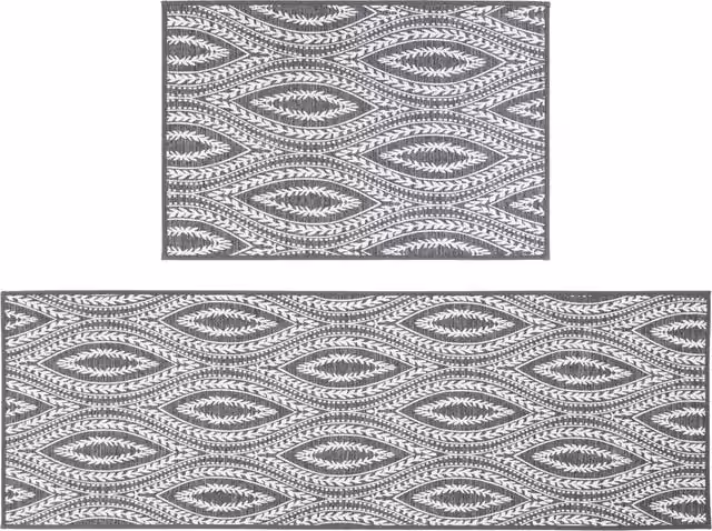 JVL Harmony Machine Washable Non-Slip Entrance Doormat and Runner Set in Grey