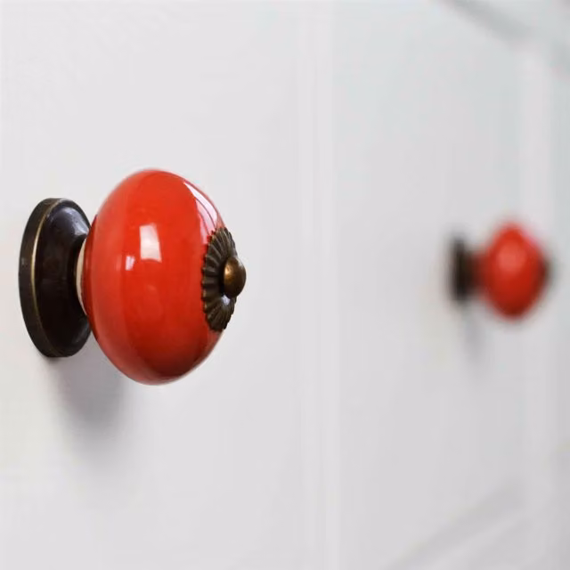 Nicola Spring Polished Red Ceramic Cupboard and Drawer Knobs, Pack of 24