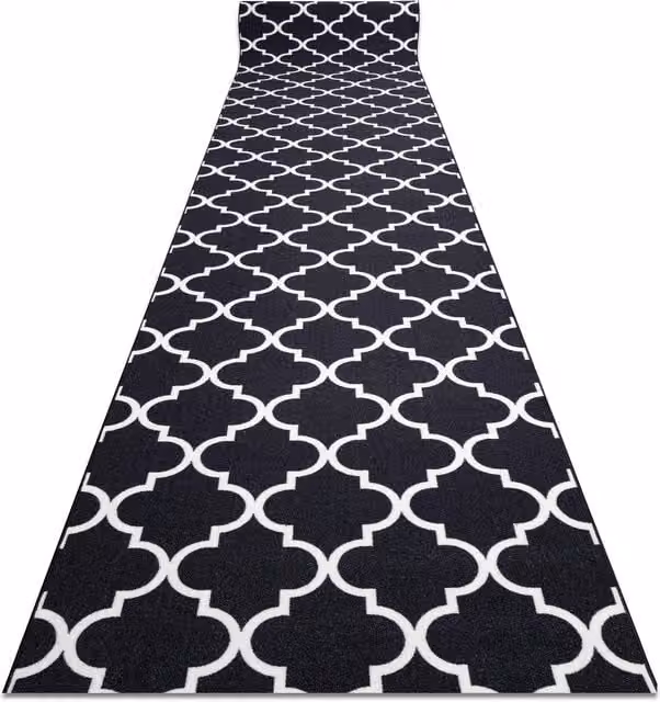 RugsX Anti-Slip Geometric Trellis Runner in Black, W/D: 57 x 130 cm