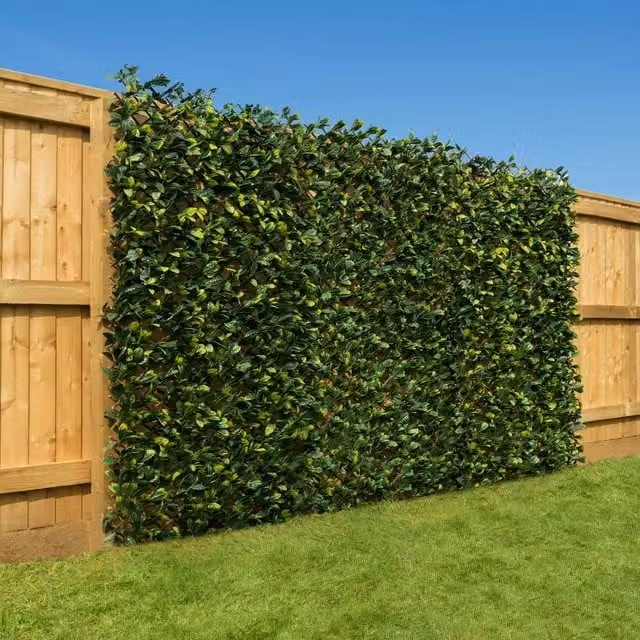 Christow Expandable Artificial Laurel Leaf Trellis Privacy Fence, Green, W: 200 cm, H: 100 cm