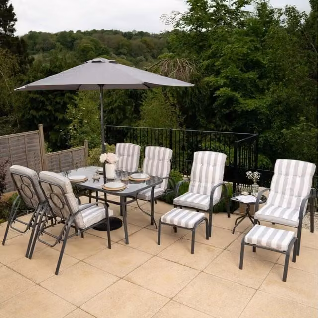 Hectare Grey Reclining Garden Leisure and Dining Furniture Set
